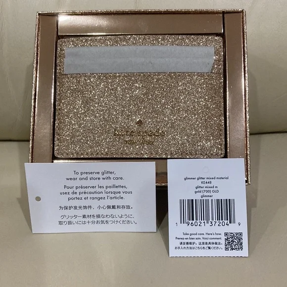 NWT Kate Spade Gold Sparkle Glitter Glimmer Boxed Small Slim Card Holder Wallet - Picture 12 of 15